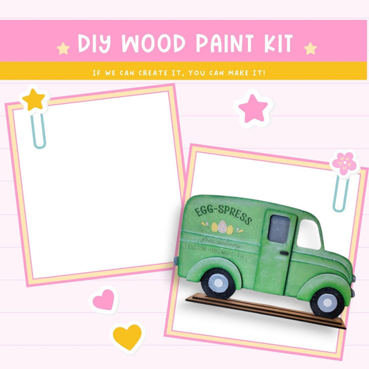 a green truck with hearts and stars on it