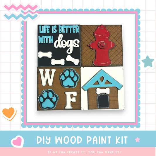 a picture of a dog's paw prints and a fire hydrant