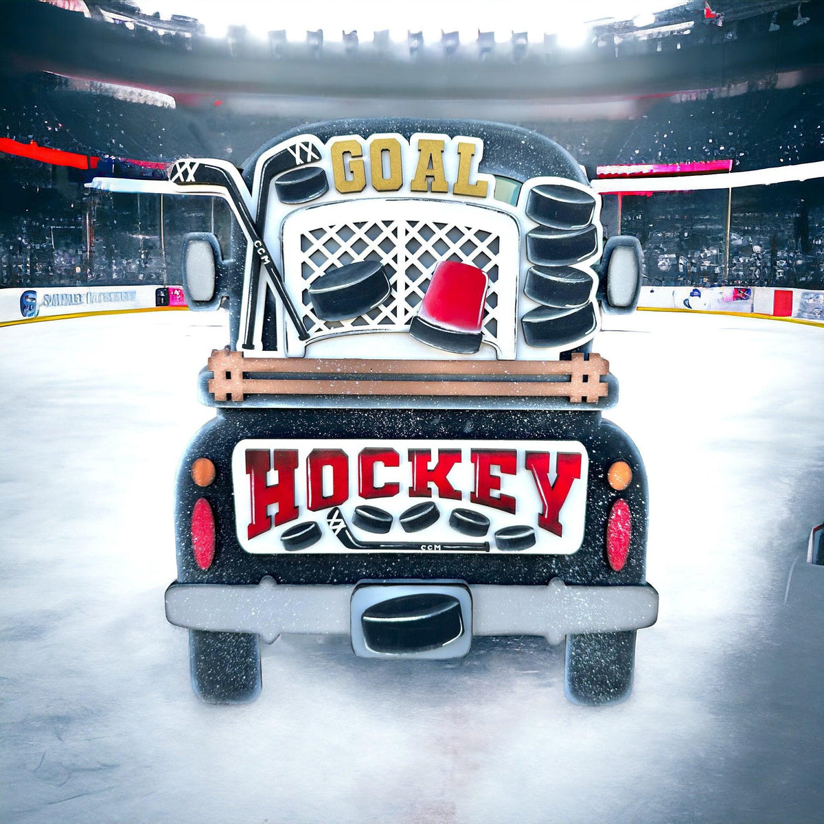 a truck with a goal net on the back of it