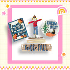 a wooden sign with a picture of a scarecrow on it