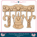 a wooden snowman with a scarf and hat, surrounded by snowflakes, as part of a DIY kit for creating a rustic farmhouse decoration.