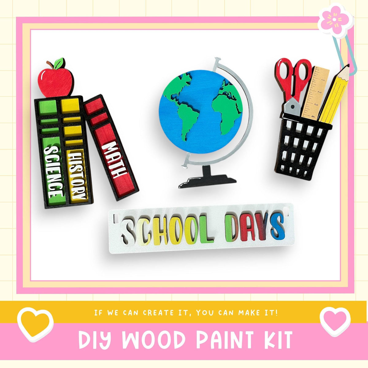 a picture of a school day craft kit with a globe, books, pencils