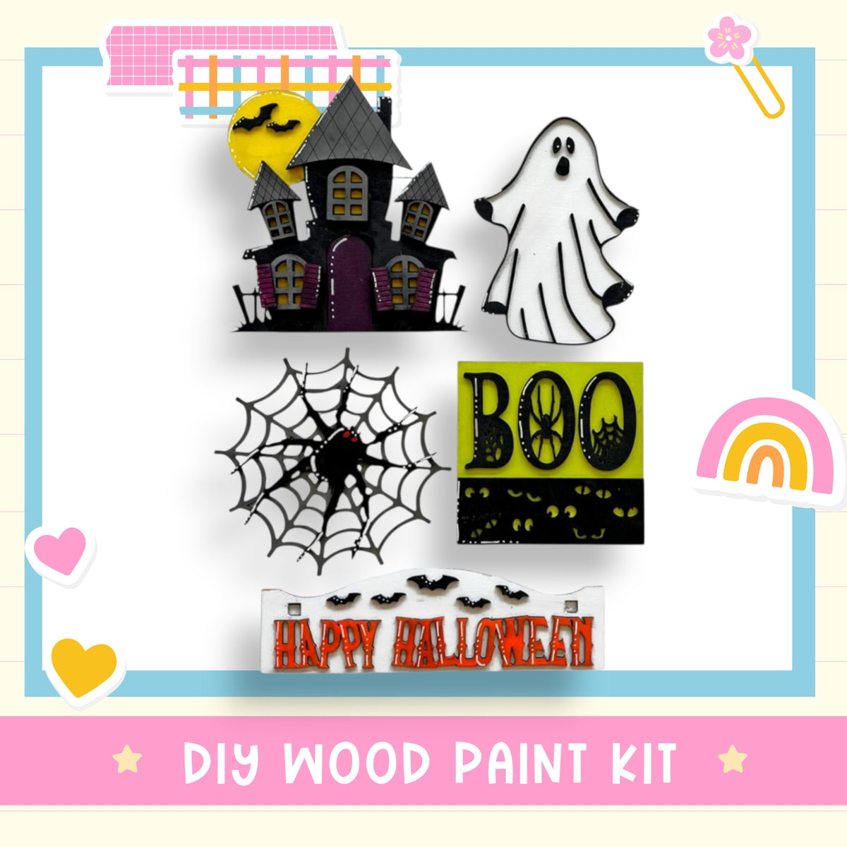 a group of halloween decorations on a white background