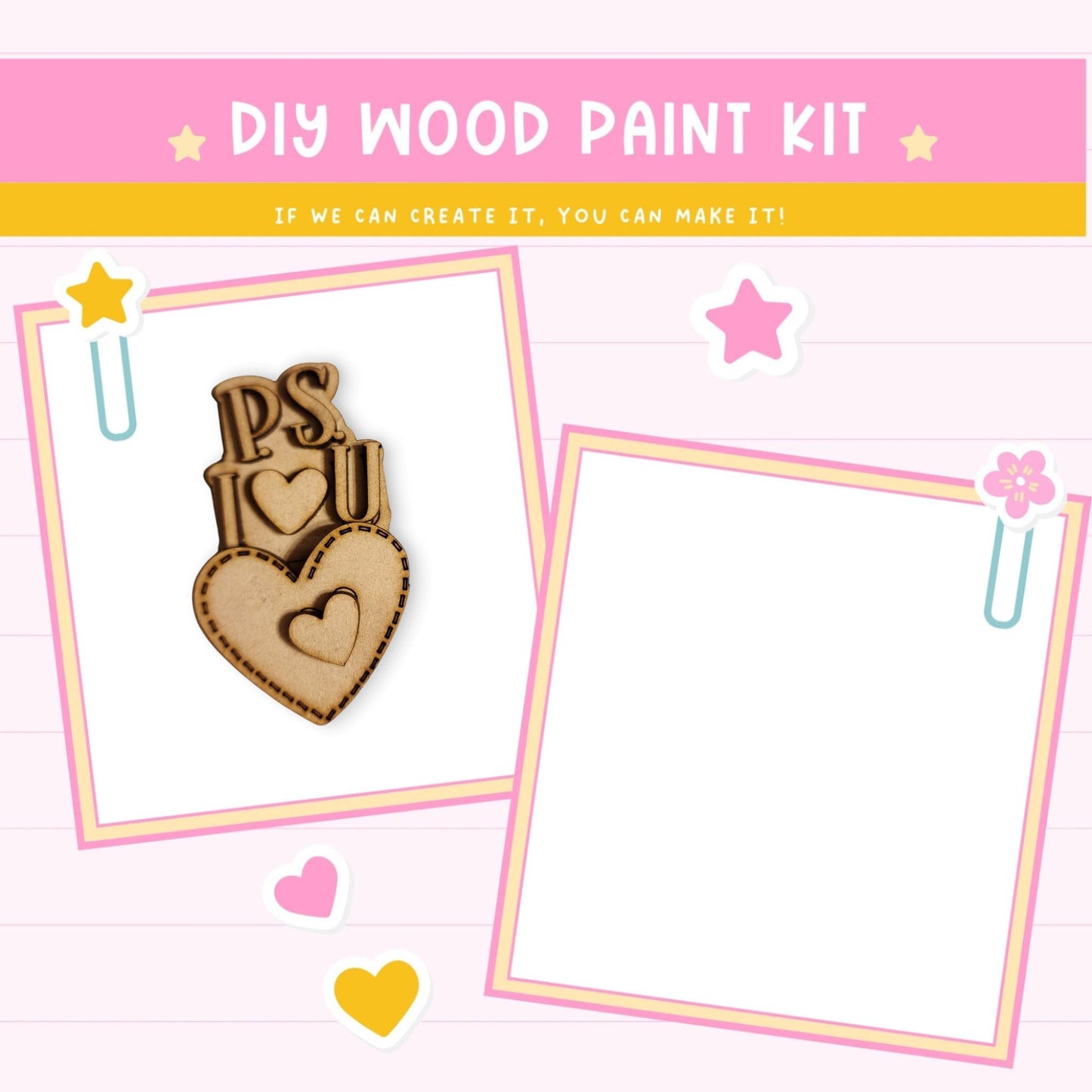 a wooden craft kit with a picture of a hand holding a heart