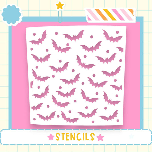 a pattern of bats on a white background, with the word "STENCILS" written below it.