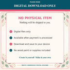 The image is a digital download advertisement for Rustic Farmhouse Digital Designs. It contains a message that reads "Please read Digital download only" and provides information about the items available for download, such as digital files, available after processing, and no wood paint or supplies included. The ad also encourages viewers to create their own designs.