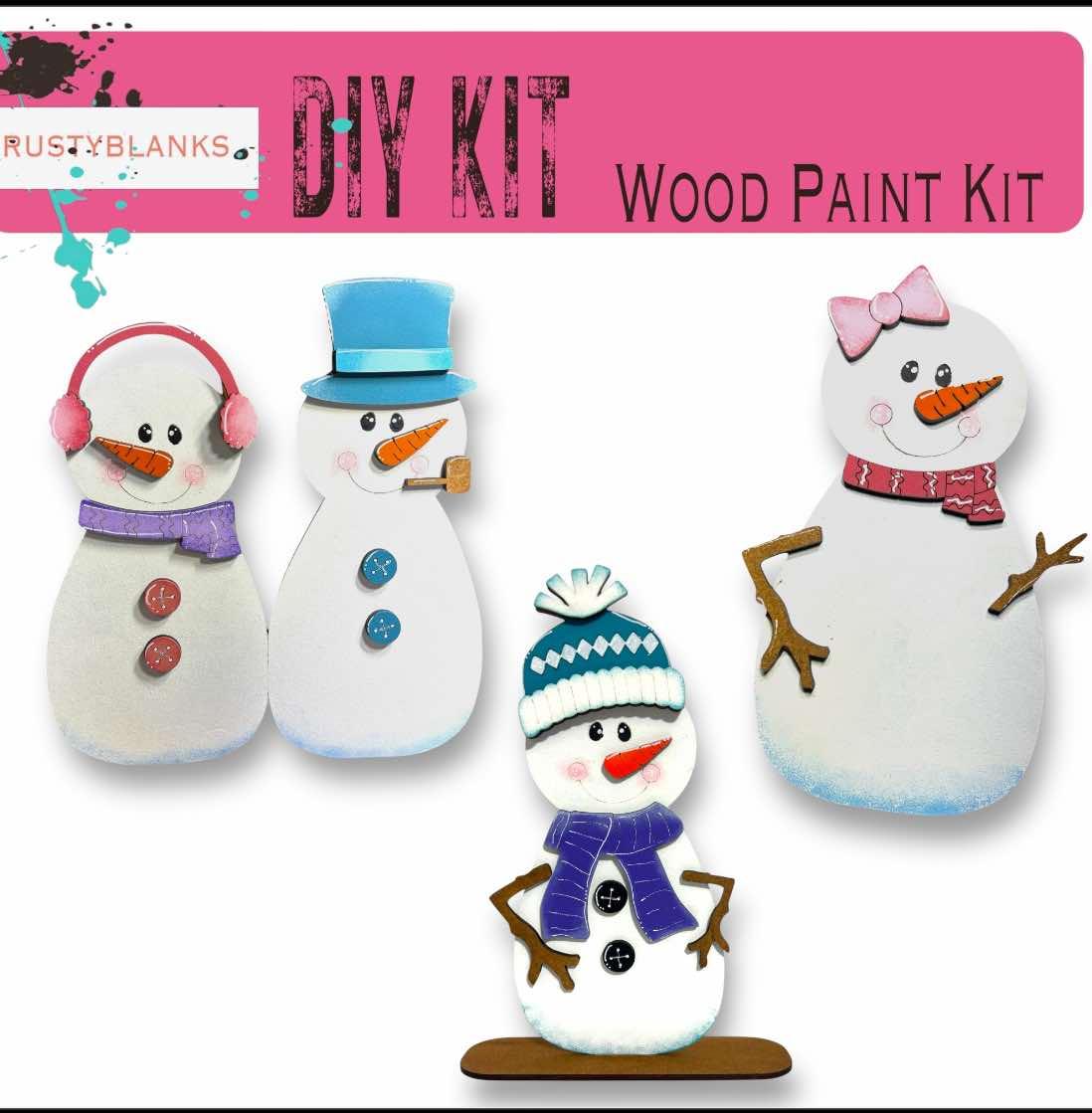 a group of snowmen with hats and scarves