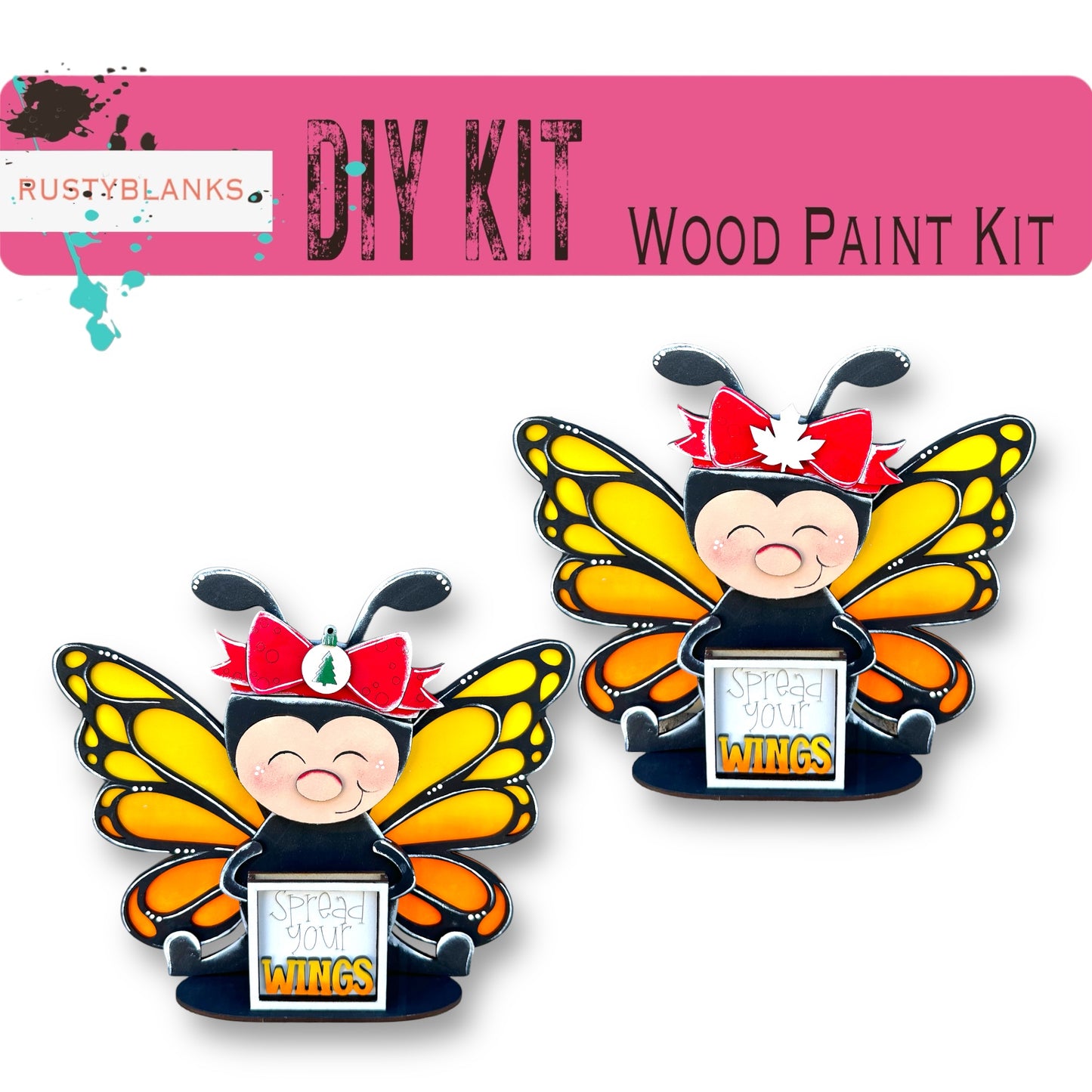 a pair of wooden paint kits with a picture of a butterfly