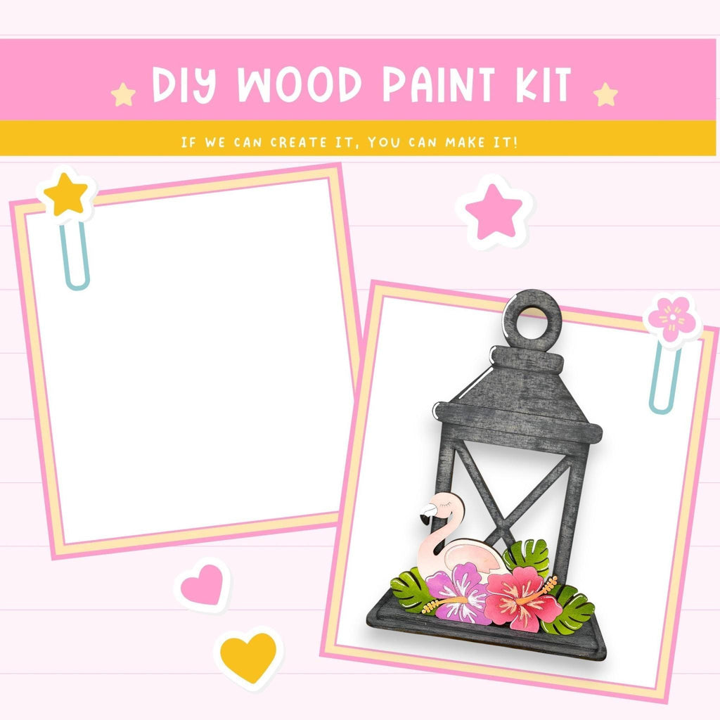a card with a picture of a flamingo in a lantern