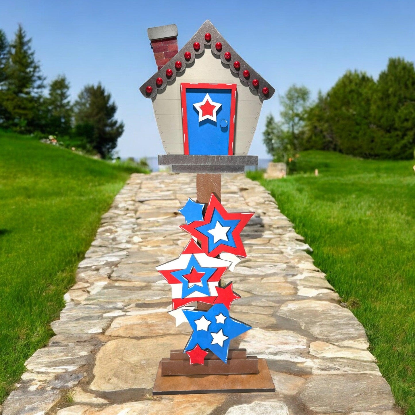 a house shaped like a star with a flag on top of it