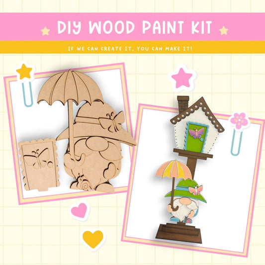 a picture of a wooden craft kit with a picture of an elephant and a bird
