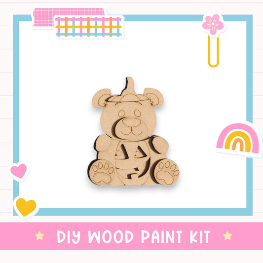 a DIY wood paint kit for creating a wooden teddy bear.