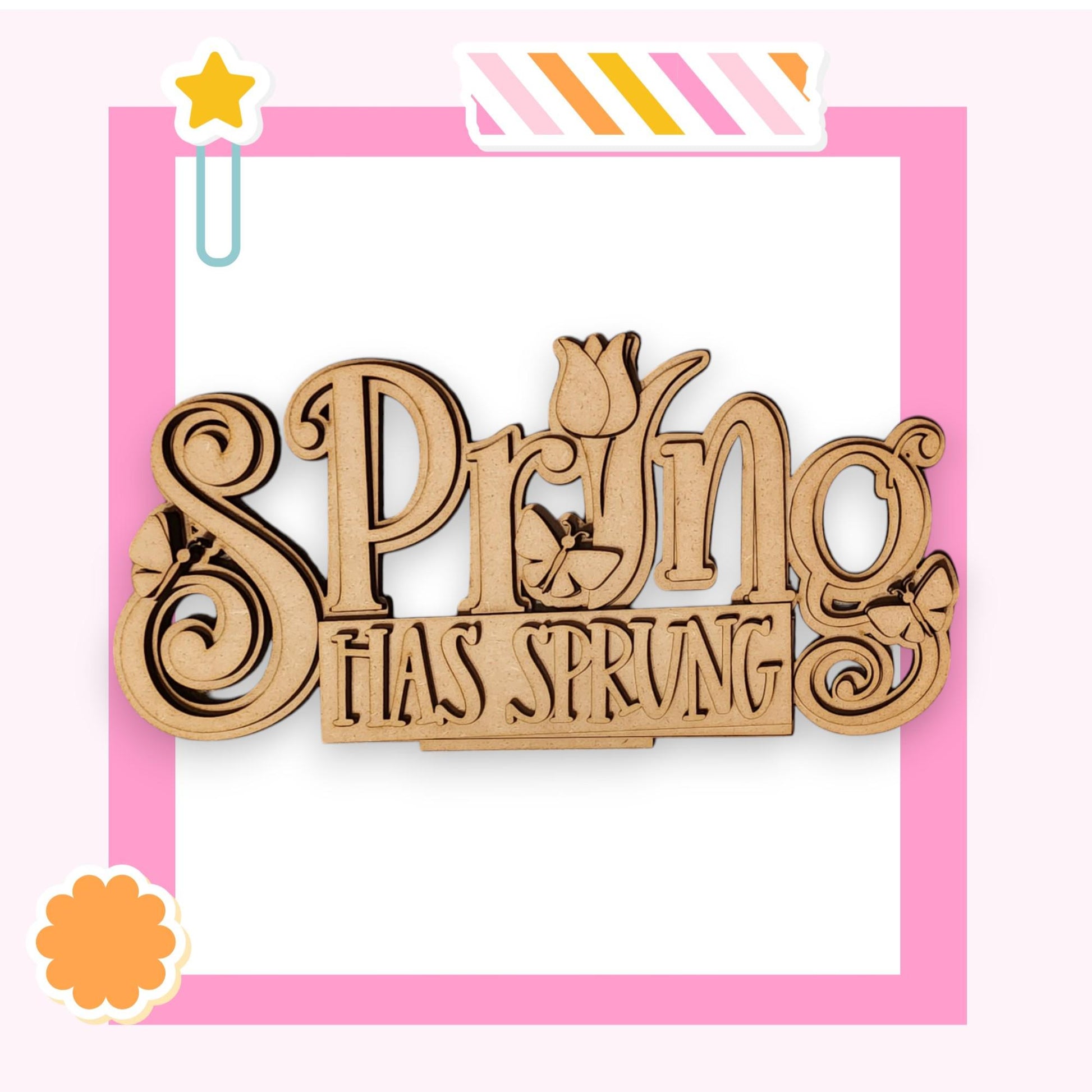 a wooden sign that says spring and has a bird on it