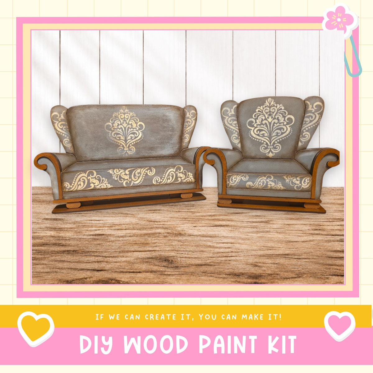 two ornately decorated wooden chairs with intricate floral patterns on their upholstery, set against a white background.