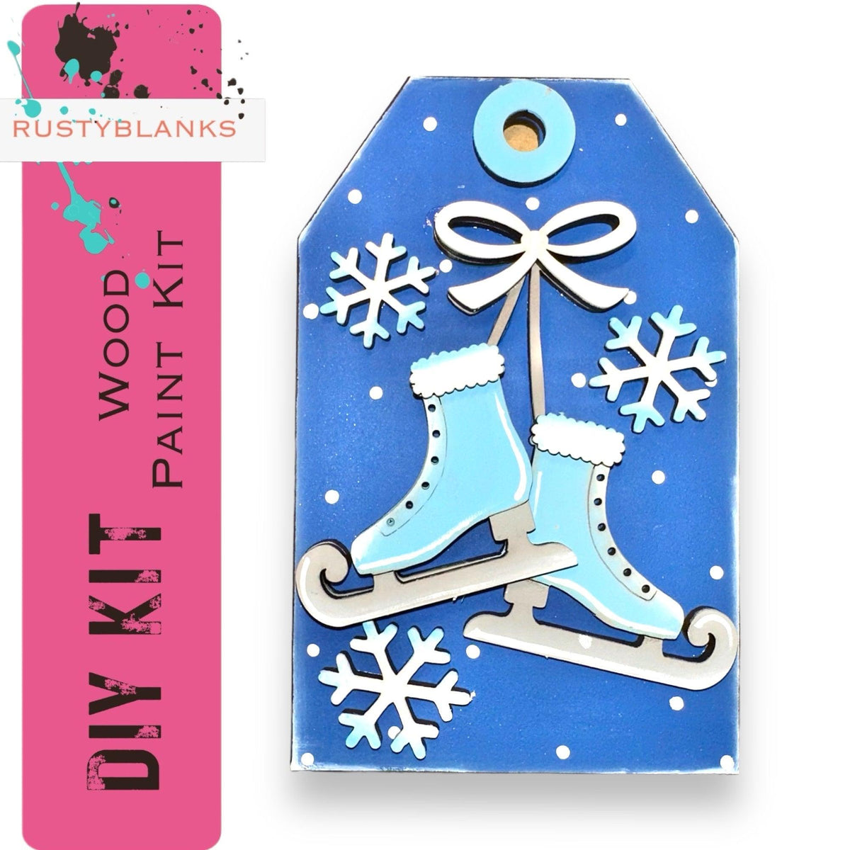 a picture of a skateboard ornament with snowflakes on it