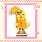 a picture of a yellow bird holding an umbrella