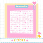 a pink background with a repeating pattern of white stars and hearts, and the word "Re-useable" is written above it.