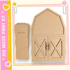 a DIY paint kit for creating a wooden barn, with a wooden barn door and a wooden barn frame.