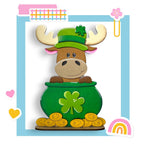 a st patrick's day card with a moose in a pot of gold coins