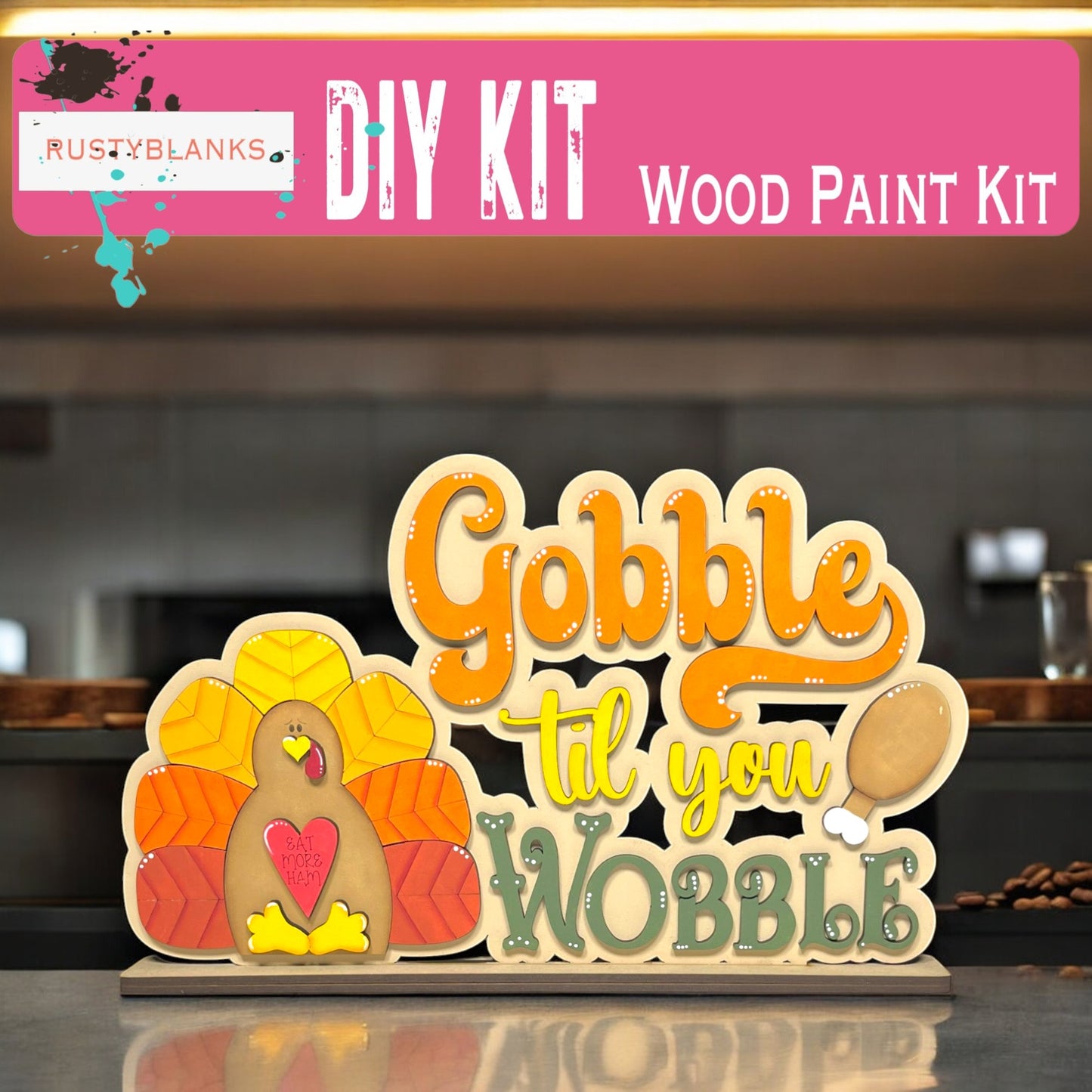 a wooden sign that says gobble til you wobble