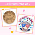 a red, white and blue pin and a wooden pin