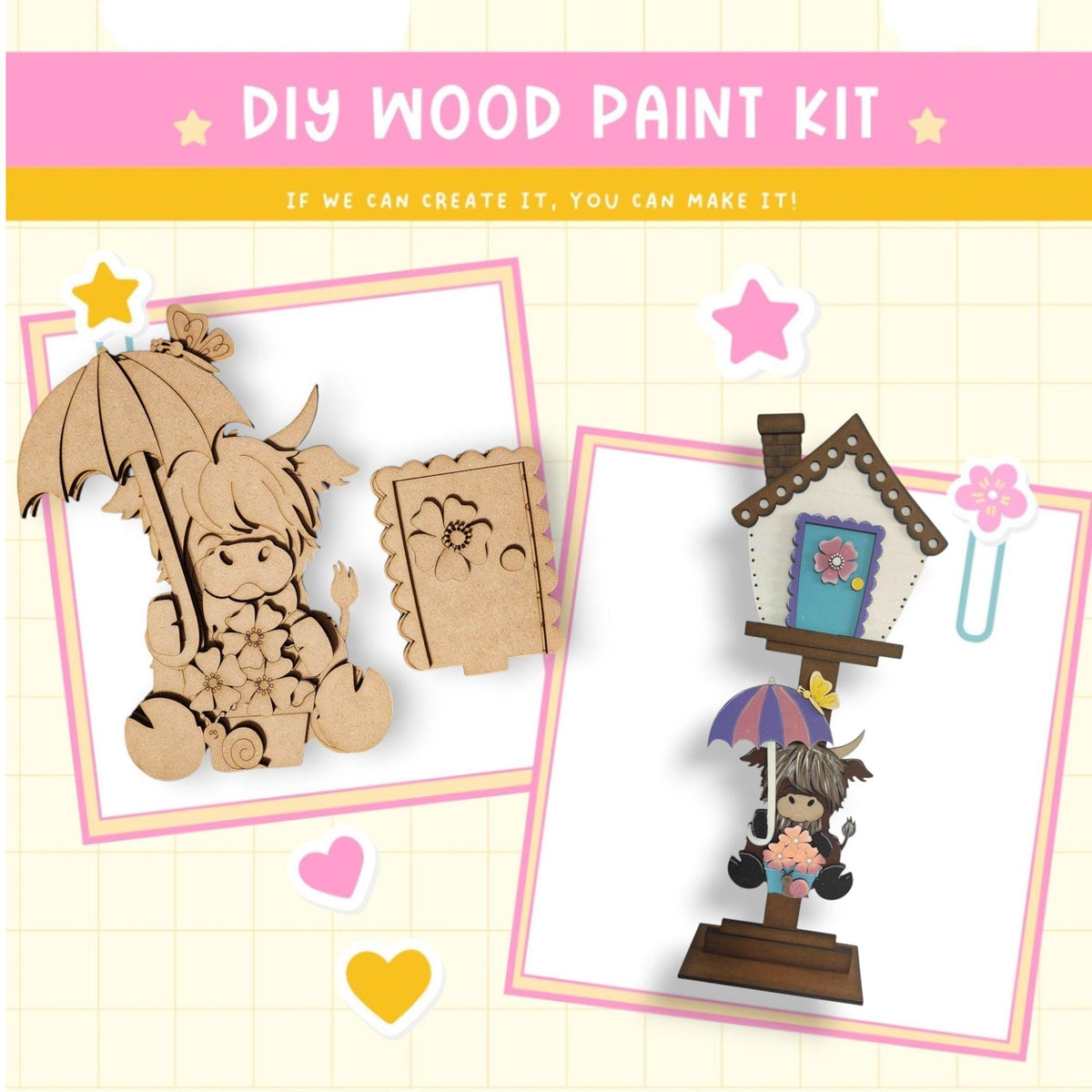 a wooden craft kit with a picture of a girl holding an umbrella