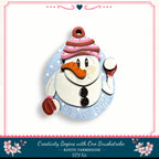A snowman ornament with a red and white striped hat, holding a snowman ball, and the text "Snowball Fight!" is displayed against a white background.