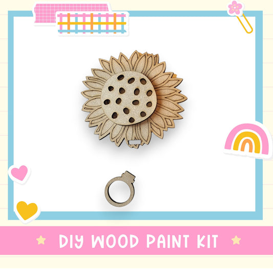 a picture of a wooden sunflower with a rainbow in the background