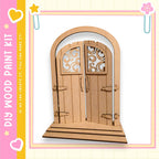 A wooden door with intricate designs, likely a part of a DIY paint kit.