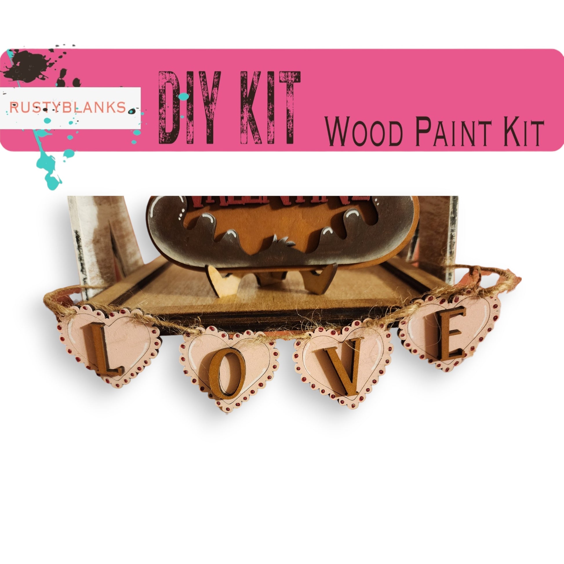 a picture of a wooden craft kit with hearts