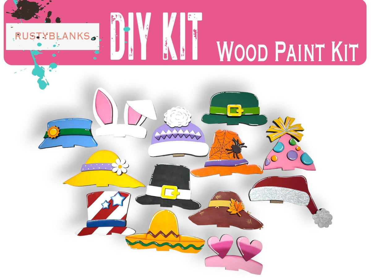 a bunch of hats that are on a white background