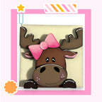 a picture of a moose with a pink bow