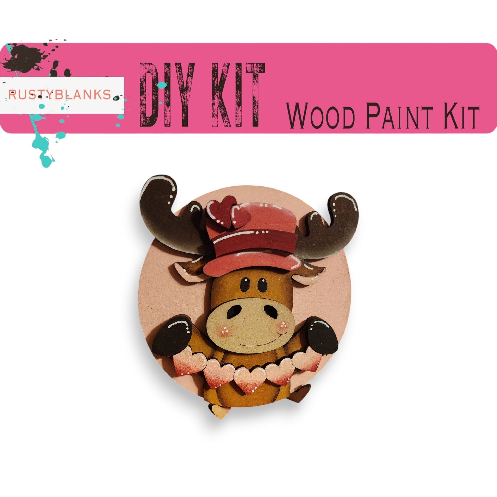 a wooden pin with a deer wearing a hat