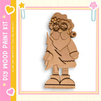A wooden Christmas ornament kit with a Santa Claus figure and a tree.
