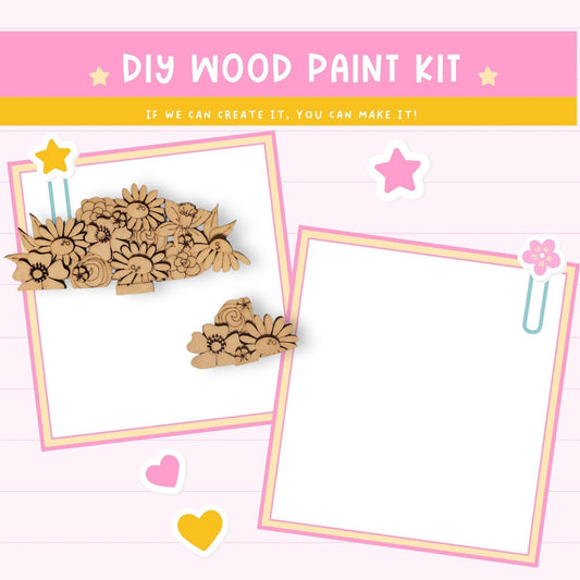 a wooden craft kit with a picture of a cat and a pile of wood chips