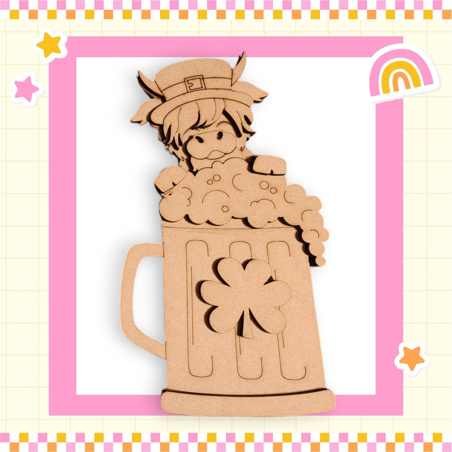 a wooden cutout of a beer mug