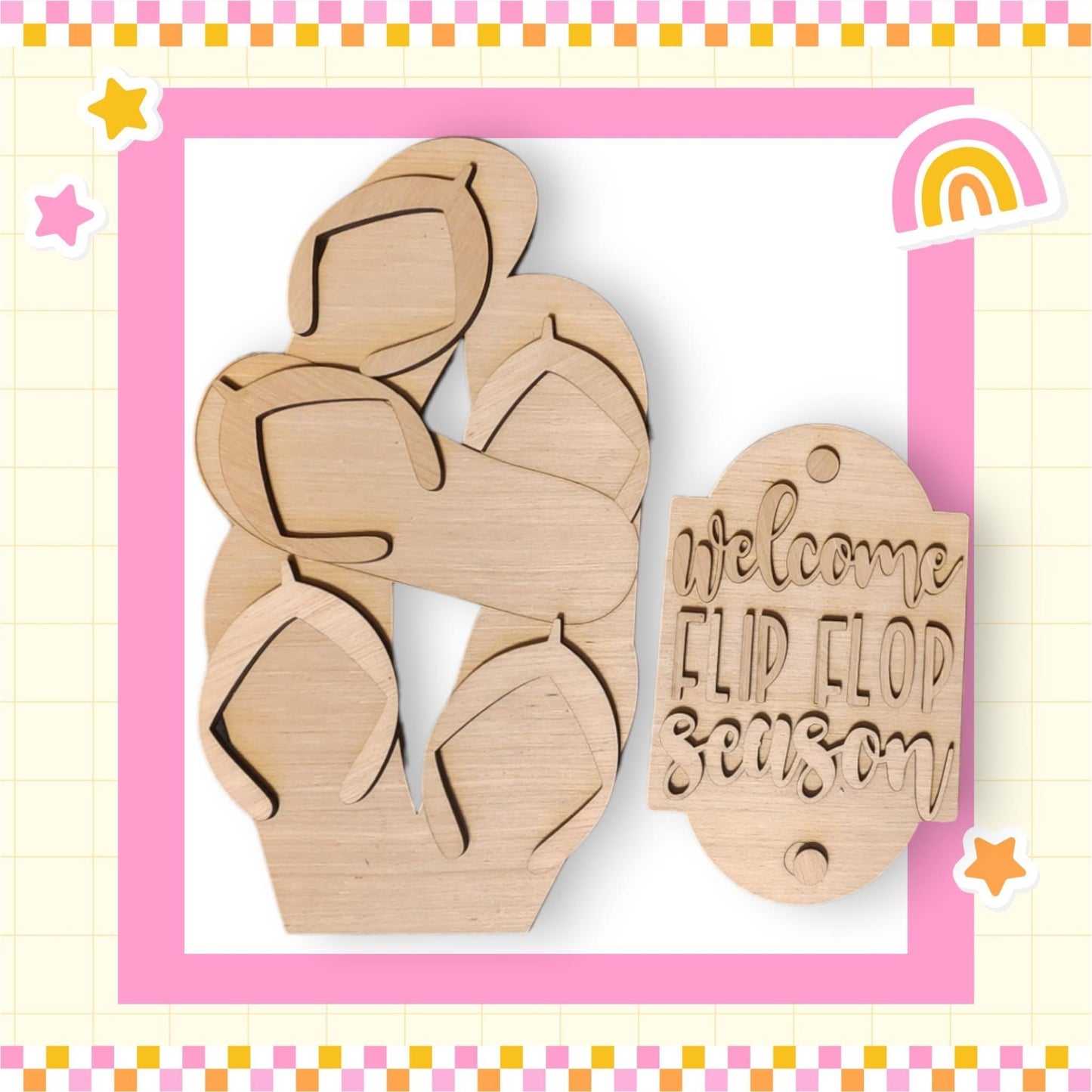 a wooden cutout of a pair of baby shoes