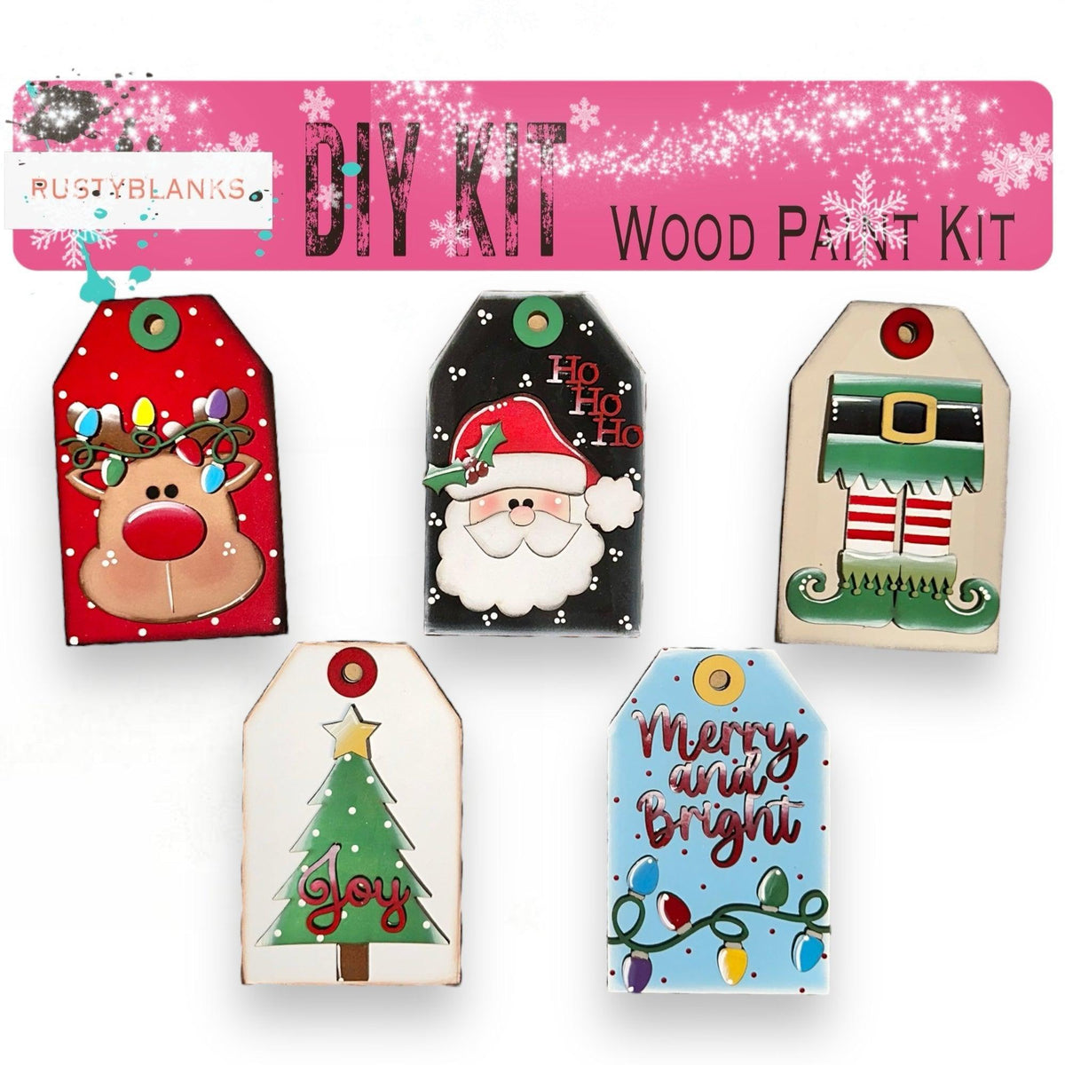 a group of christmas gift tags on a white background