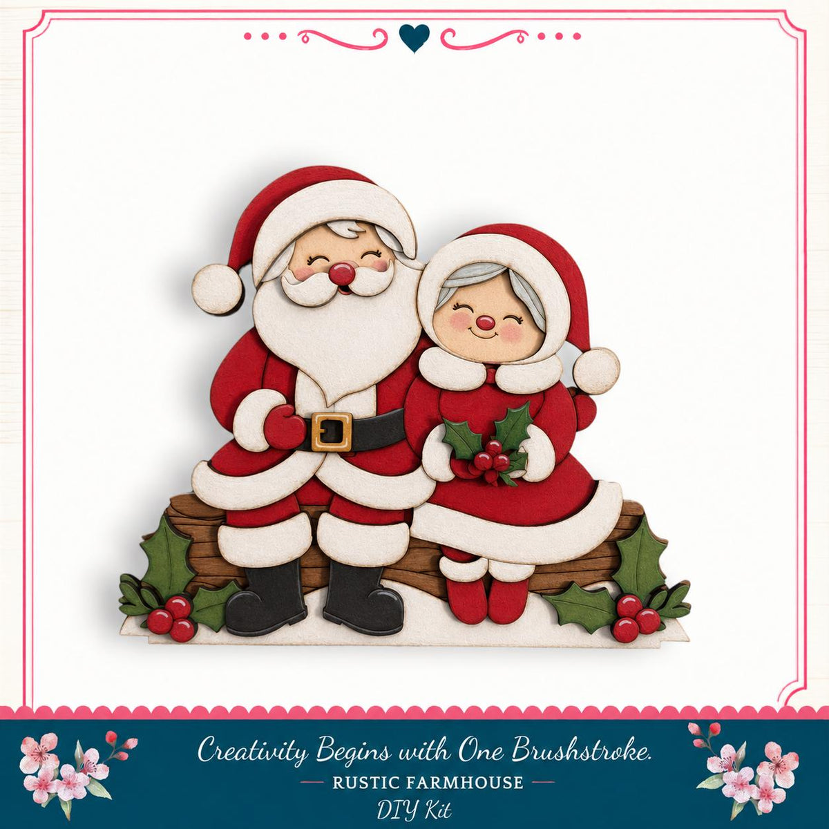 Santa Claus and his reindeer are depicted in a festive scene, with Santa wearing his traditional red suit and hat, and his reindeer standing beside him. The image is a collage of various Christmas-themed images, and the caption "Creativity Begins with One Brushstroke" suggests that the image is a creative project involving the use of one brushstroke to create a unique Christmas scene.