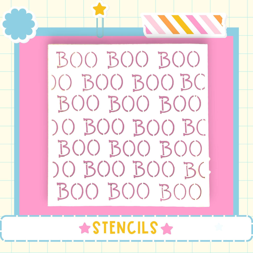 a repeating pattern of the word "BOO BOO" in various sizes and orientations, creating a visually striking and playful design.