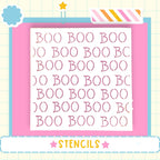 a repeating pattern of the word "BOO BOO" in various sizes and orientations, creating a visually striking and playful design.