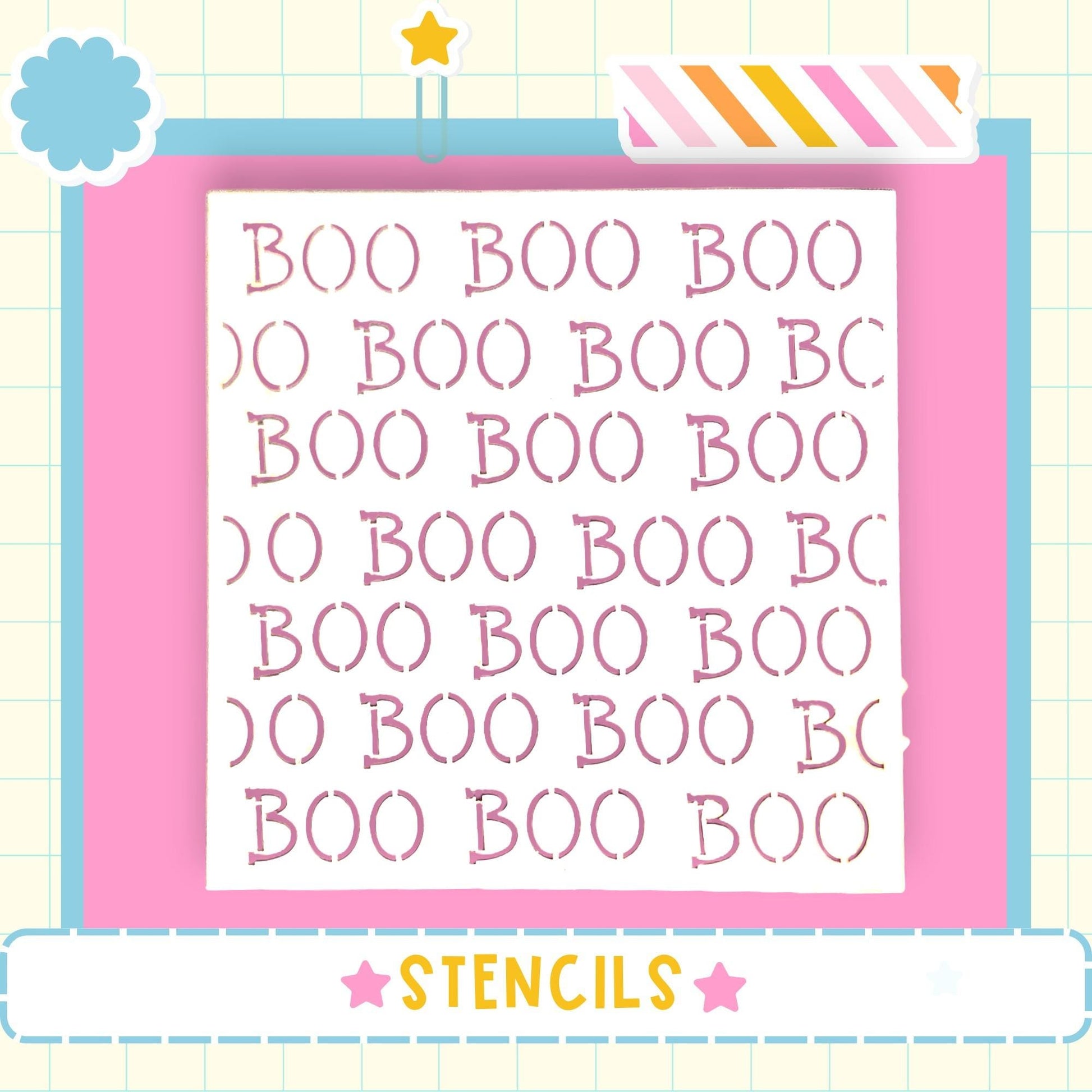 a repeating pattern of the word "BOO BOO" in various sizes and orientations, creating a visually striking and playful design.