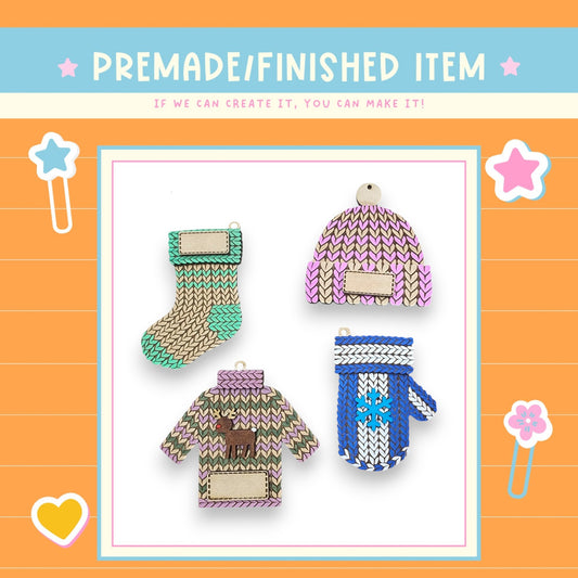 a picture of some knitted items on a card