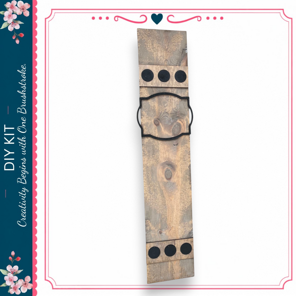 a wooden plank with circular holes on it, which appears to be a decorative piece.
