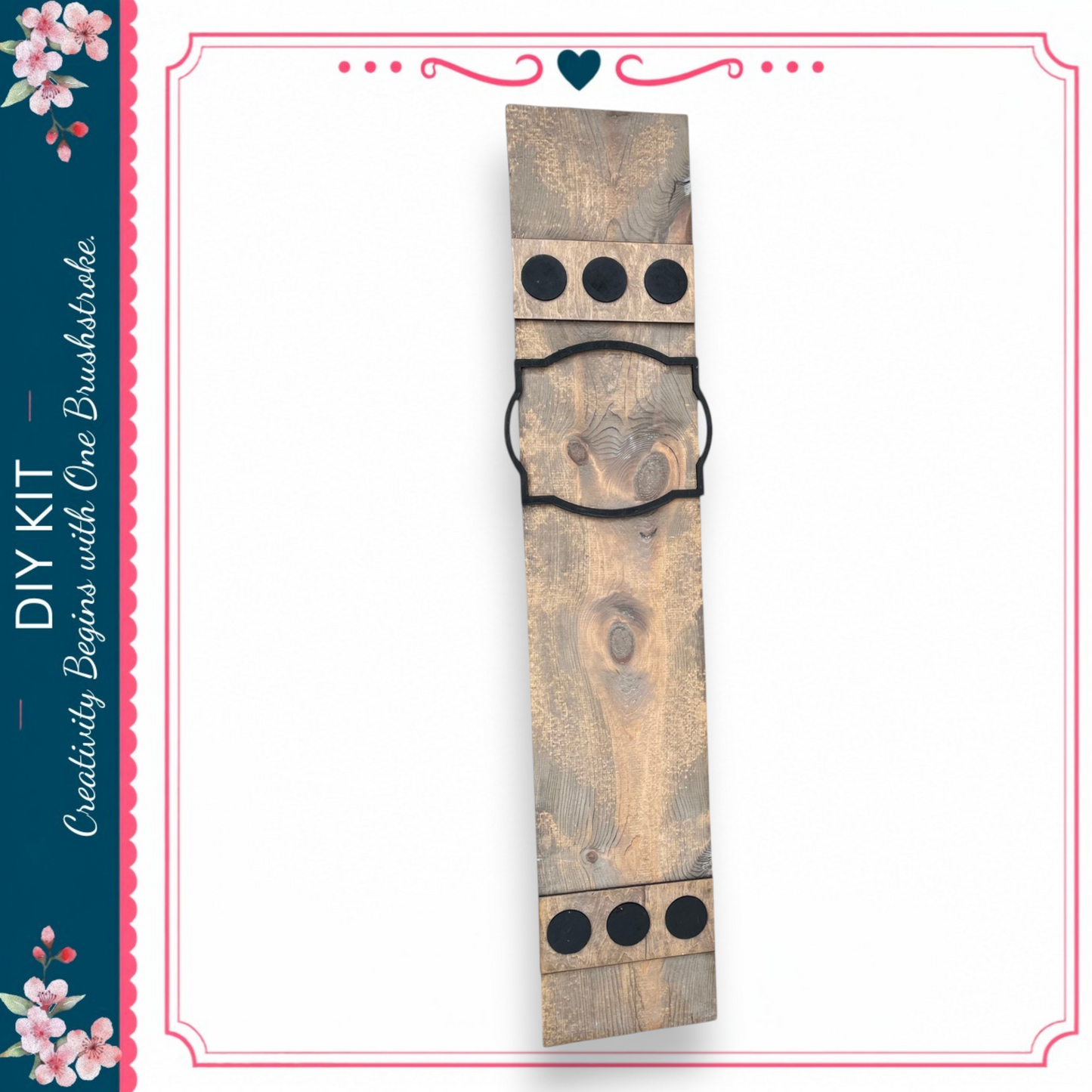 a wooden plank with circular holes on it, which appears to be a decorative piece.