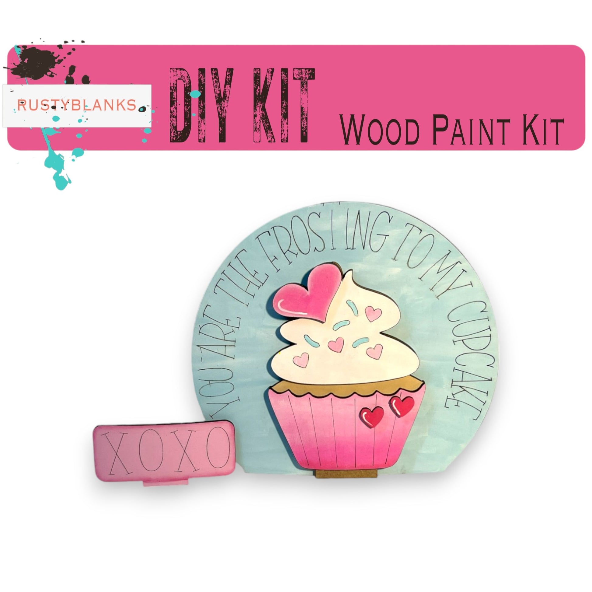a picture of a wooden paint kit with a cupcake