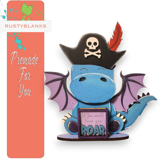 a blue dragon figurine with a pirate hat