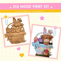 a picture of a wooden craft kit with a picture of a dog and a basket