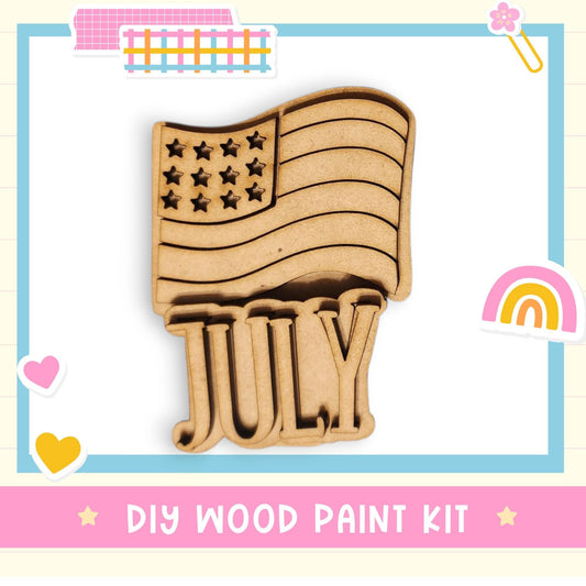 a wooden cutout of the american flag with the words diy wood paint kit