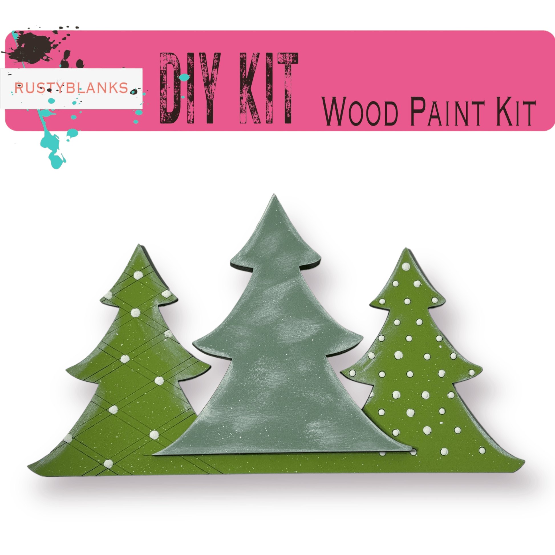 a picture of a wooden paint kit for christmas trees